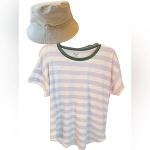 Madewell Pastel Stripe Tee M + Madewell Cotton Bucket Hat M/L Bundle
